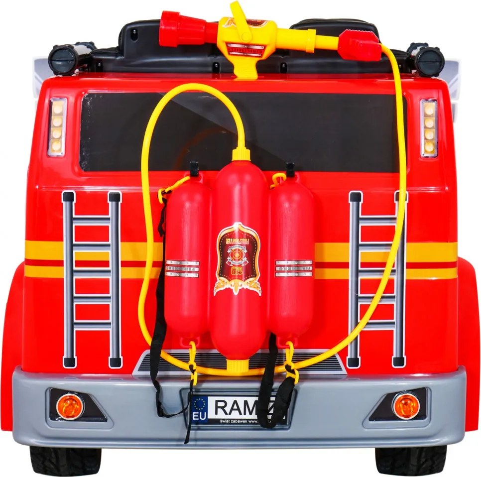 Ramiz Detské hasičské auto na batérie + Vodné delo + Megafón + Hasičský kohút + Pilot