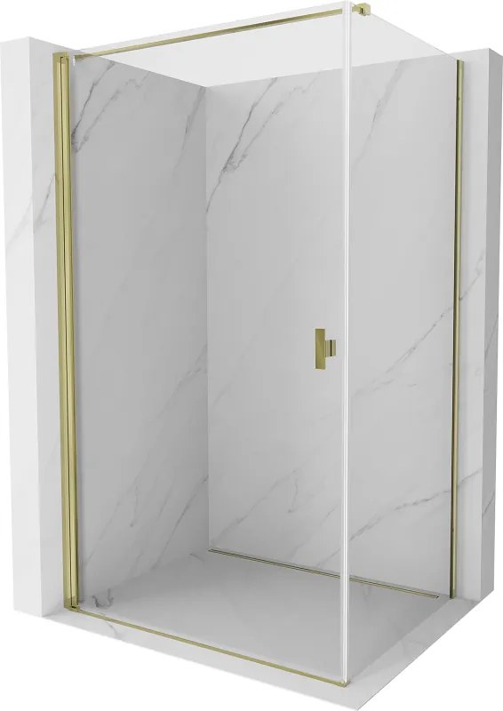 Mexen Mist-B, 1-krídlový výklopný sprchový kút 85 x 90 cm, číre sklo, zlatý lesklý profil, 8A2T-085-090-50-00