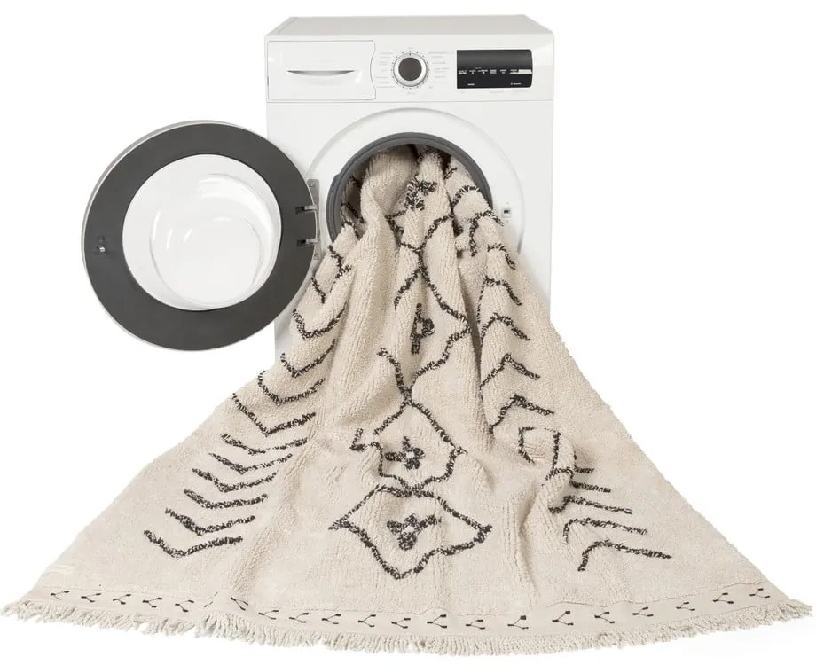 Krémový prateľný ručne tkaný bavlnený koberec 140x210 cm Bereber Rhombs – Lorena Canals