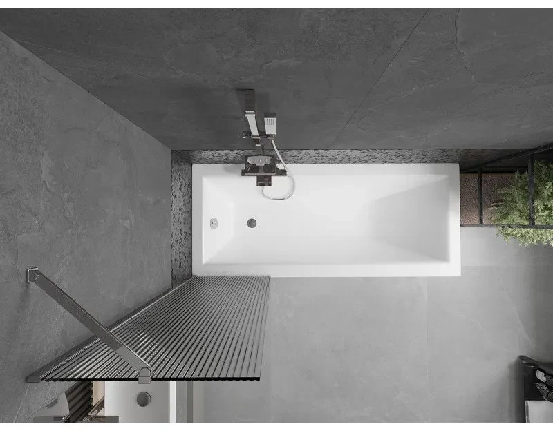 Mexen Next, vaňová zástena 1-krídlová 50 x 150 cm, fixné krídlo, 6 mm sklo s pruhmi, chrómový profil, 895-050-000-00-09-01