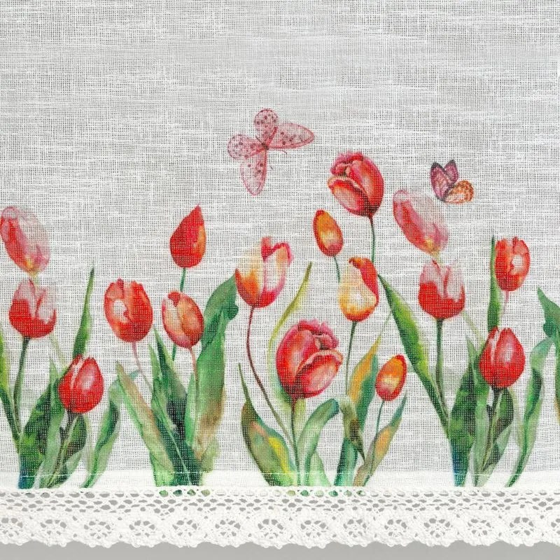 Dekorstudio Kuchynská záclonka STELLA zdobená kvetinovou potlačou a čipkou 150 x 30 cm