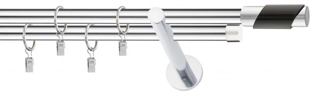 Dekorstudio Chrómová dvojradová garniža čierny PARIS 19mm Dĺžka: 220cm, Typ uchytenia: Držiak dvojitý modern, Typ príslušenstva: Bez príslušenstva