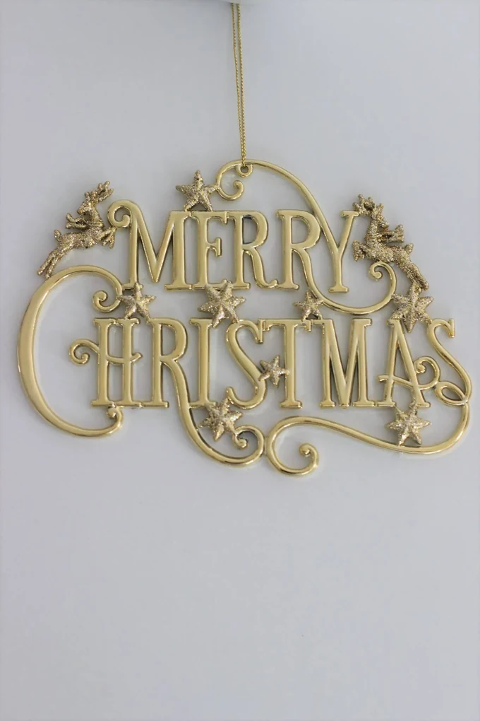 Zlatý vianočný nápis Merry Christmas 18cm