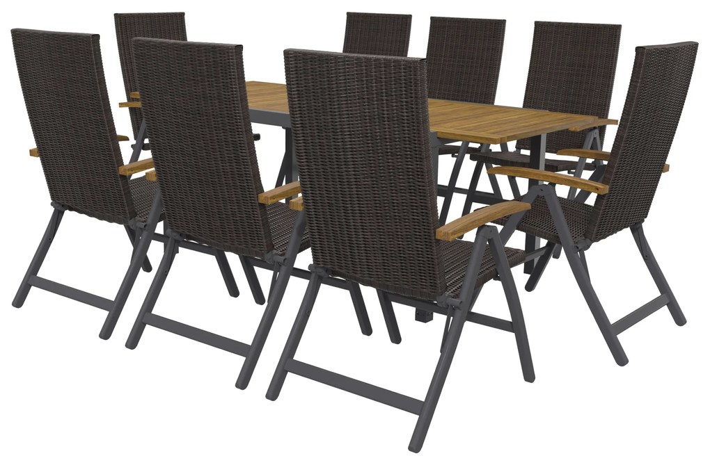 Livarno home Hliníkový rozkladací záhradný stôl Valencia, hnedý + Skladacie kreslo Valencia, hnedé, 8 kusov  (800008280)