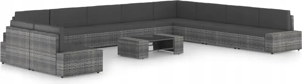 vidaXL 11-dielna záhradná sedacia súprava s podložkami polyratan sivá