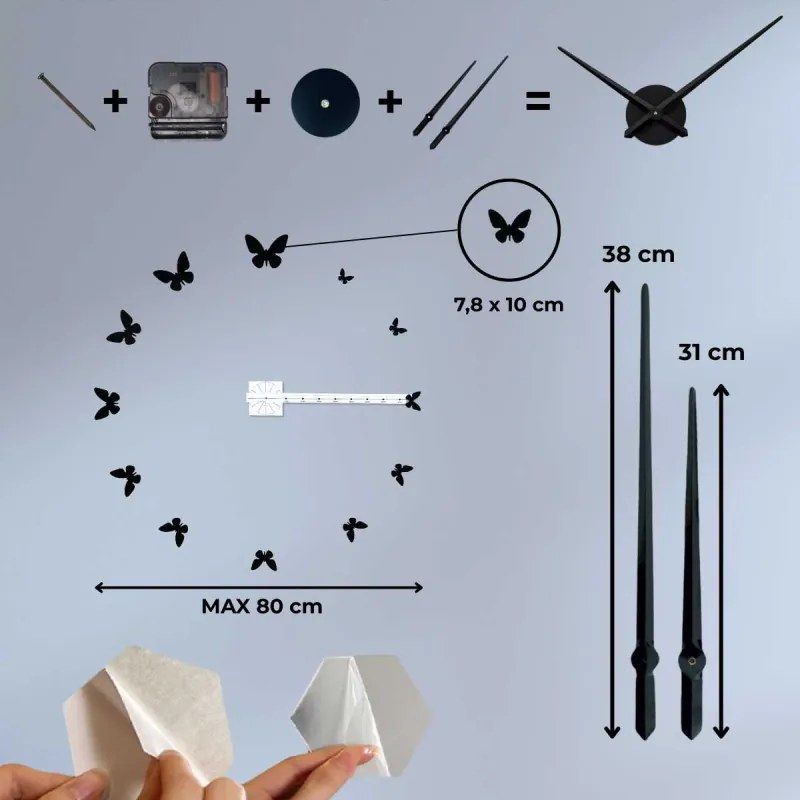 Hodiny na stenu s motýľmi vytvárajú vizuálne pútavý efekt | SENTOP 12S001