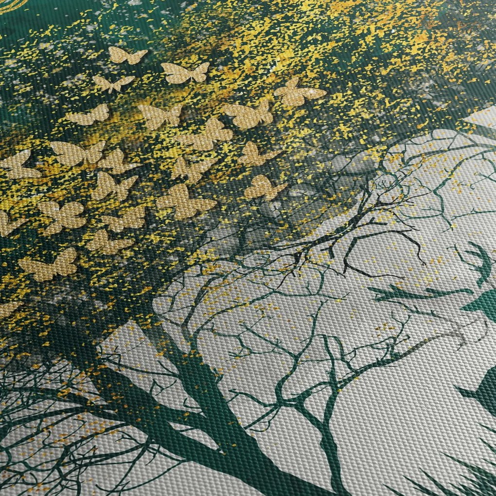 Obraz - Jelene v zelenom lese (120x50 cm)