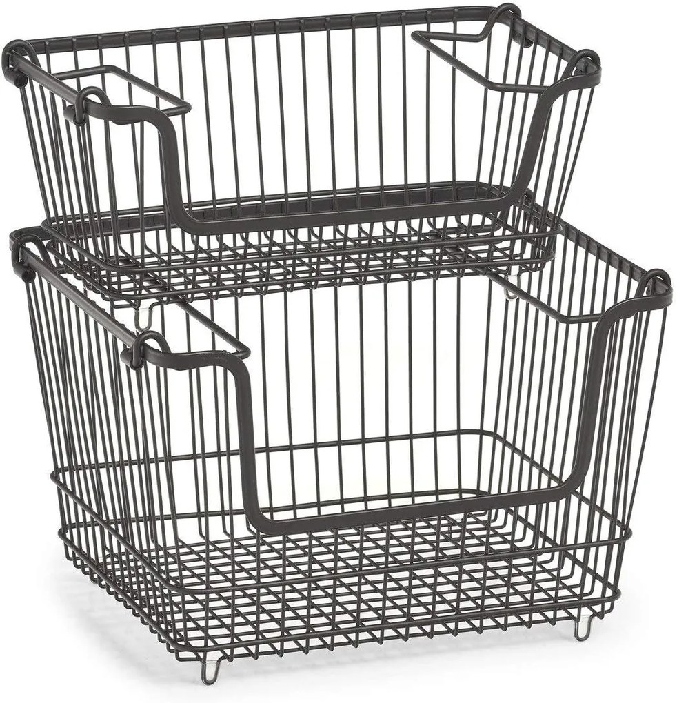 Zeller Present Stohovatelný kovový koš, organizér, s rukojeti, černý BASKET, 32x16,5x14,5