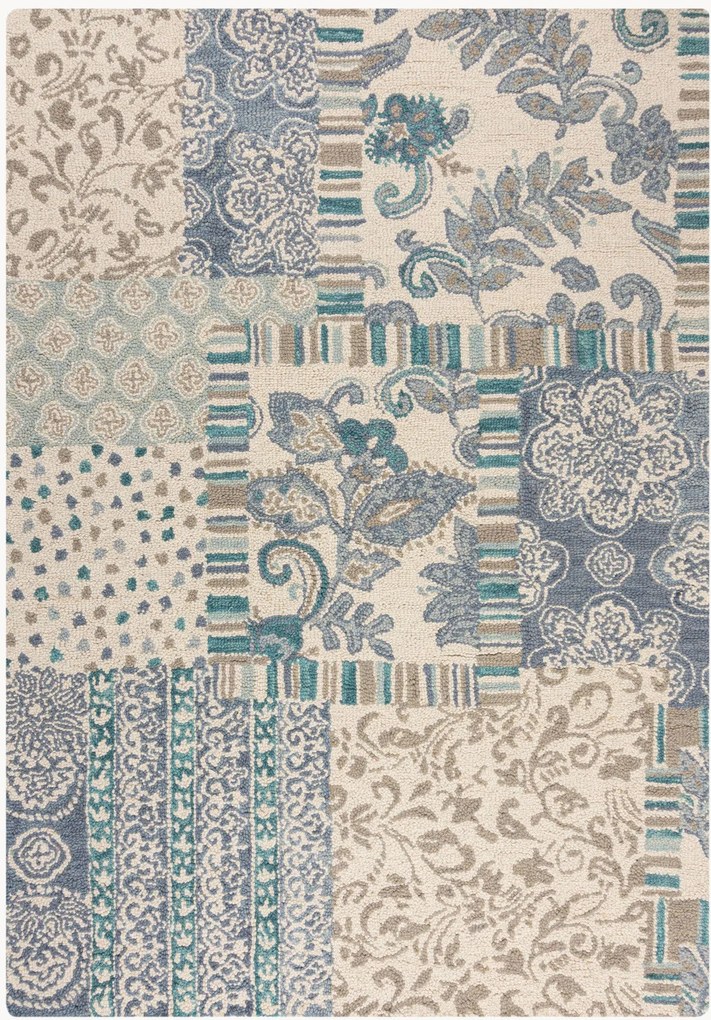 Ručne všívaný vlnený koberec's nízkym vlasom Eloise Patchwork