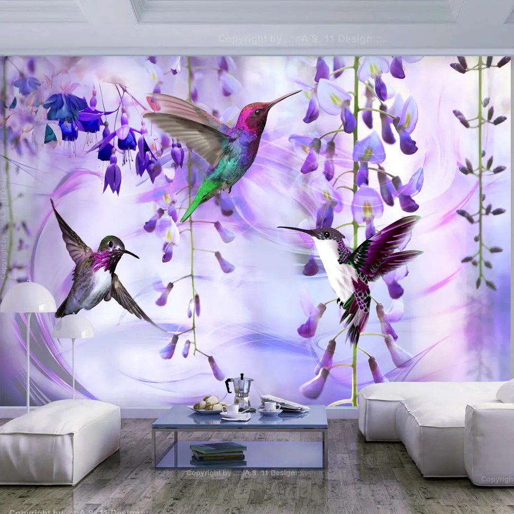 Artgeist Fototapeta - Flying Hummingbirds (Violet) Veľkosť: 147x105, Verzia: Samolepiaca