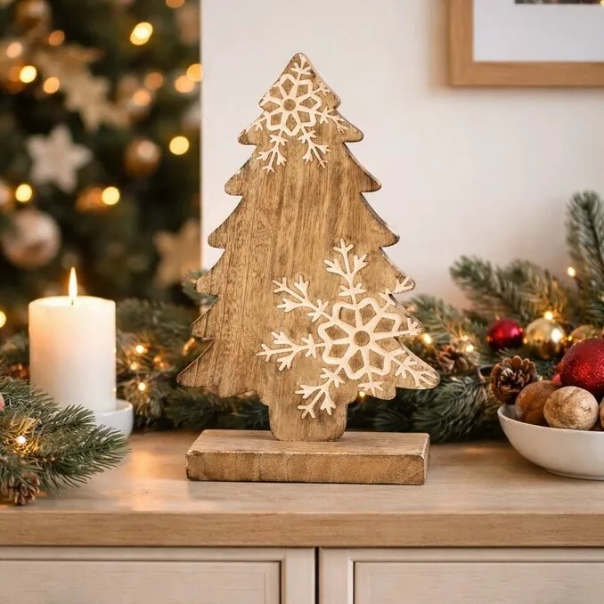 4Home Dekorácia z mangového dreva Snowflake Tree, 33 cm