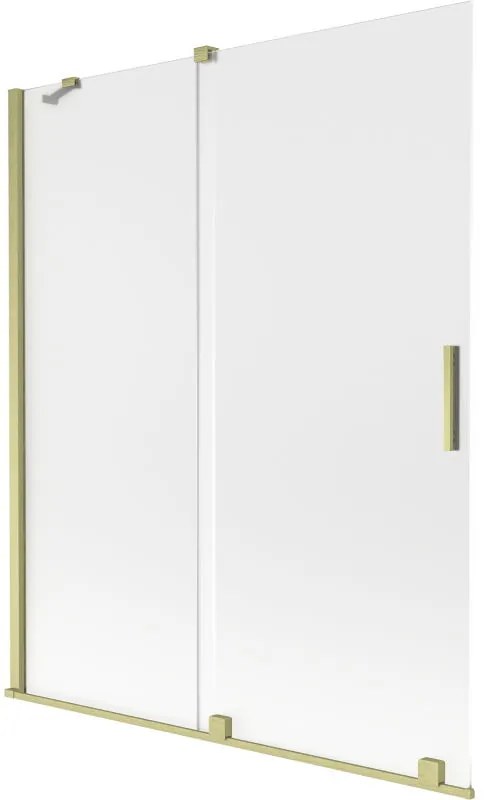 Mexen Velar, 2-krídlová posuvná vaňová zástena 140 x 150 cm, 8mm sklo námraza, zlatá matná, 896-140-000-31-55