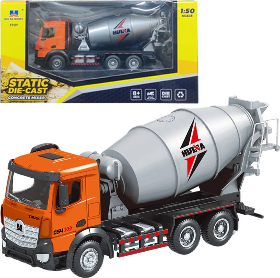 LEAN Toys Domiešavač betónu stavebné vozidlo kovový Huina oranžový 1:50