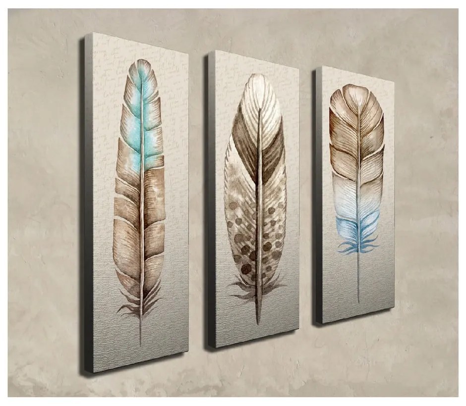 3-dielny obraz na plátne Feathers