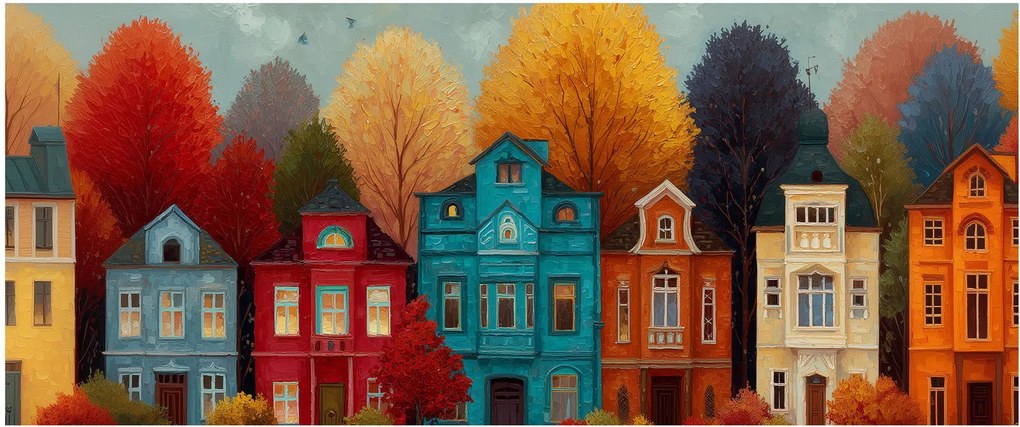 Obraz - Maľované jesenné mesto (120x50 cm)