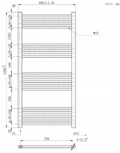Gamma Erga Basic, vykurovacie teleso 1200x600 mm, 555 W, biela, ERG-LAV-BASIC-12060-WH