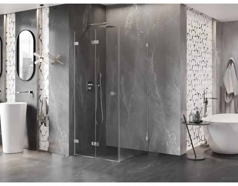 Mexen Lunar-F, skladací sprchový kút ľavý 90 x 90 cm, 8mm číre sklo, chrómový profil, 836-090-090-01-00-L