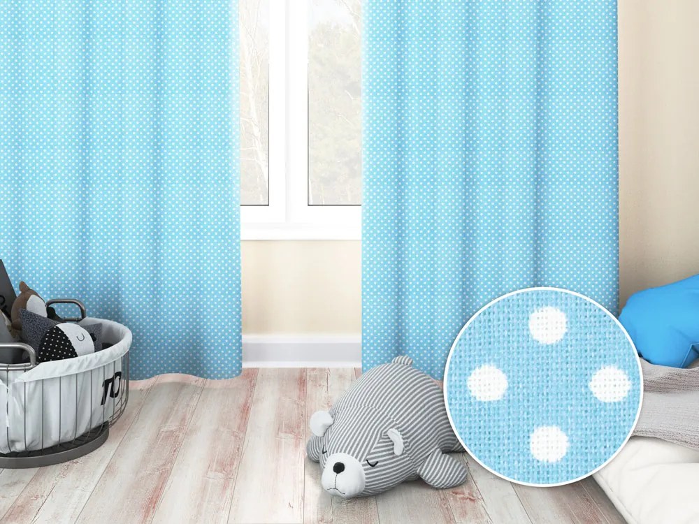 Biante Detský bavlnený záves Sandra SA-147 Biele bodky na svetlo modrom 130x230 cm