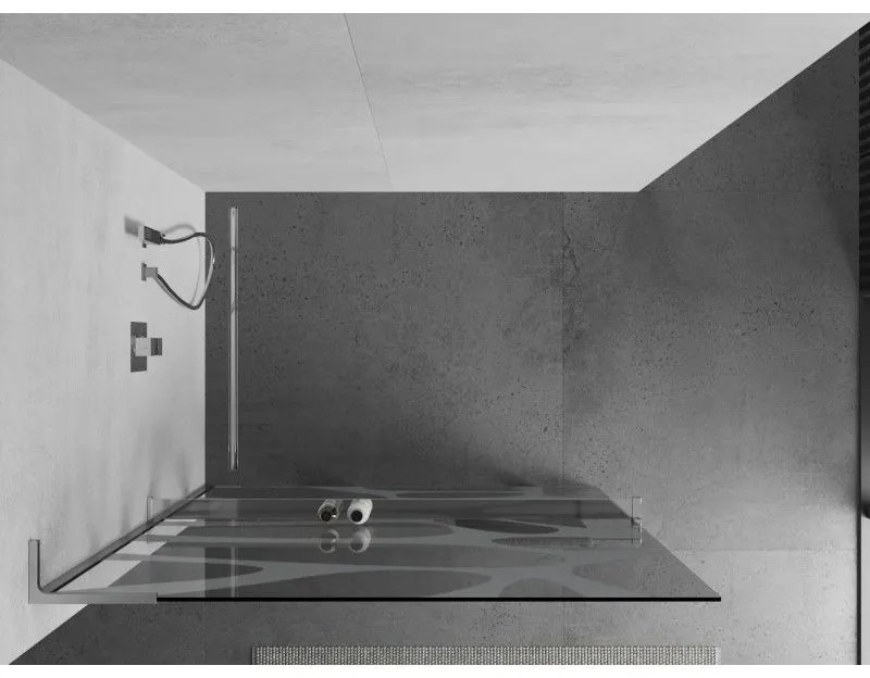 Mexen Kioto+ L, sprchová zástena Walk-In s poličkou a vešiakom 80 x 200 cm, 8mm číre sklo biely vzor, chrómový profil, 800-080-123-01-97
