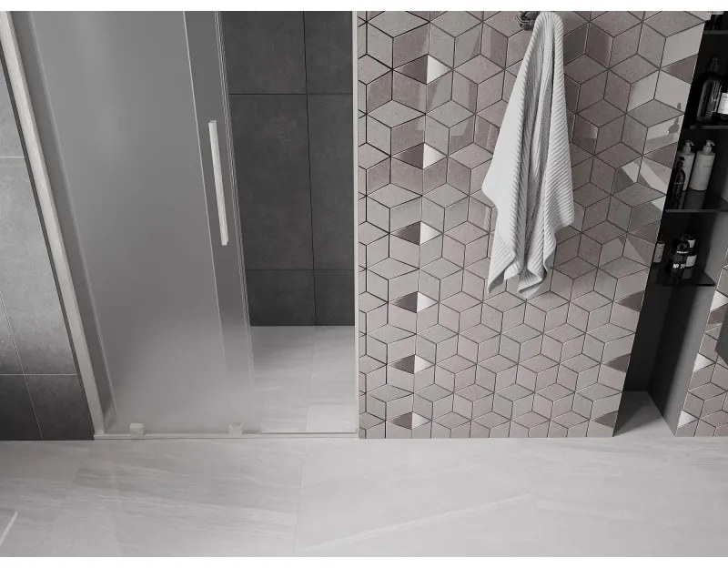 Mexen Velar, posuvné sprchové dvere do otvoru 120 cm, 8mm sklo námraza, brúsená oceľ, 871-120-000-31-97