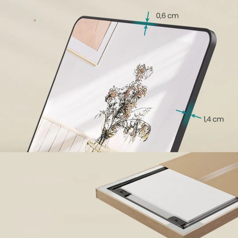 SongmicsHome Obdĺžnikové zrkadlo NOIR, 160x50cm, čierna