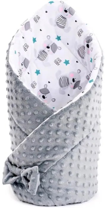 Obojstranná Zavinovačka z Minky 75x75 cm teddy sivá modré hviezdičky tyrkysové