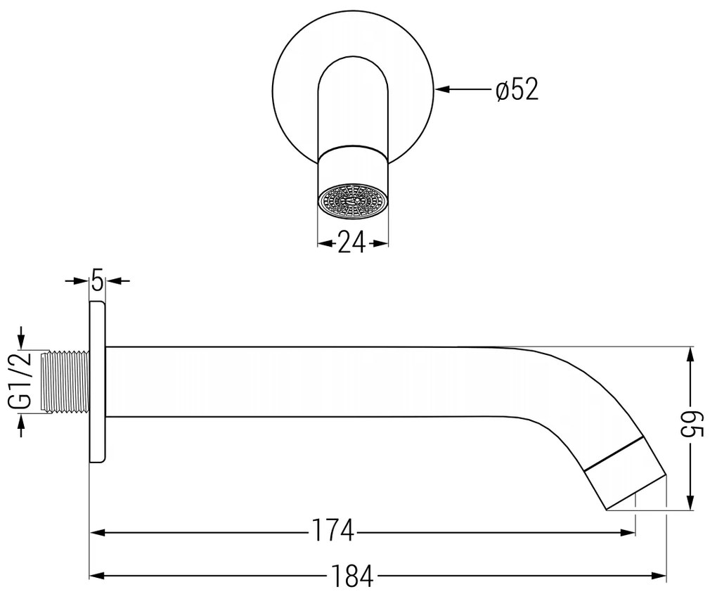 Mexen ALMA, podomietkové vaňové rameno 20cm, Čierna, 79371-70 Farba: Čierna