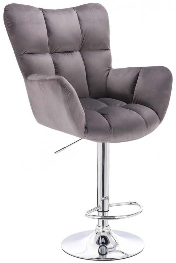 LuxuryForm DESIGN Barové kreslo AURORA VELUR na striebornom tanieri - tmavo šedé