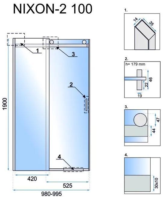 Rea - NIXON posuvné sprchové dvere, ľavé, chróm, 100 x 190 cm,  REA-K5012
