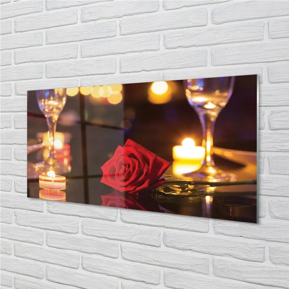 Obraz na skle Rose sviečka okuliare 125x50 cm