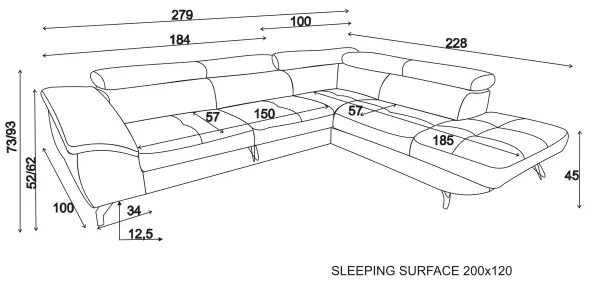 Rozkladacia rohová sedacia súprava BRESCIA pravá, béžová, s úložným priestorom