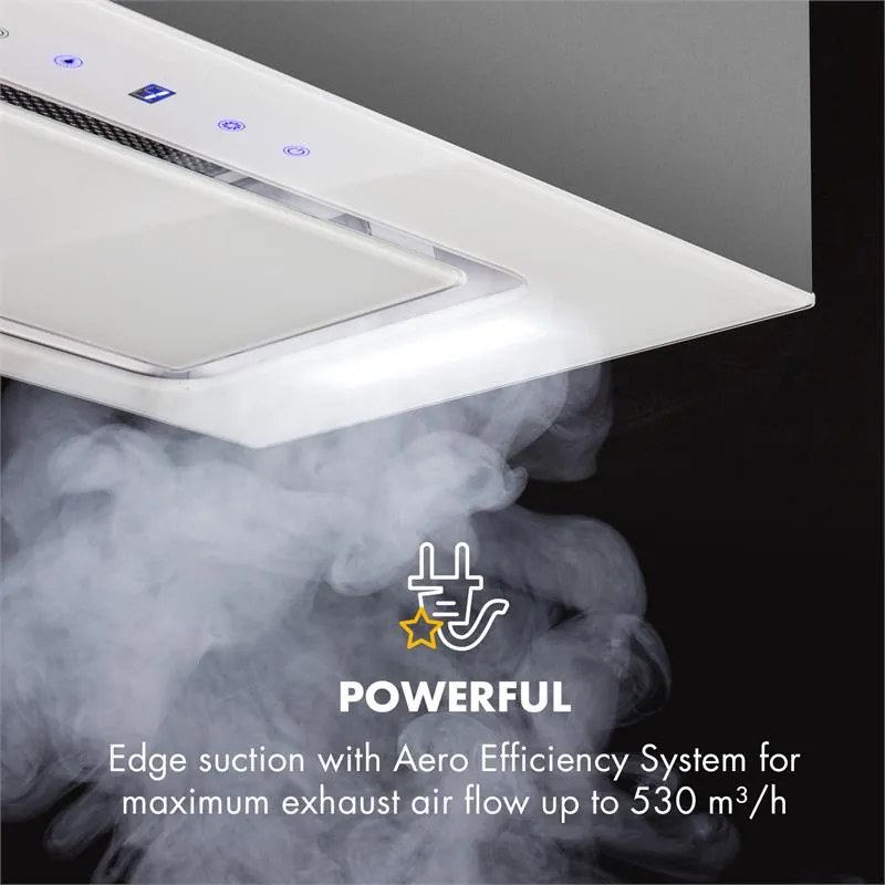 Klarstein Hektor, digestor, 52 cm, vstavaný, 530 m³/h, LED, dotykové ovládanie, sklo, biely