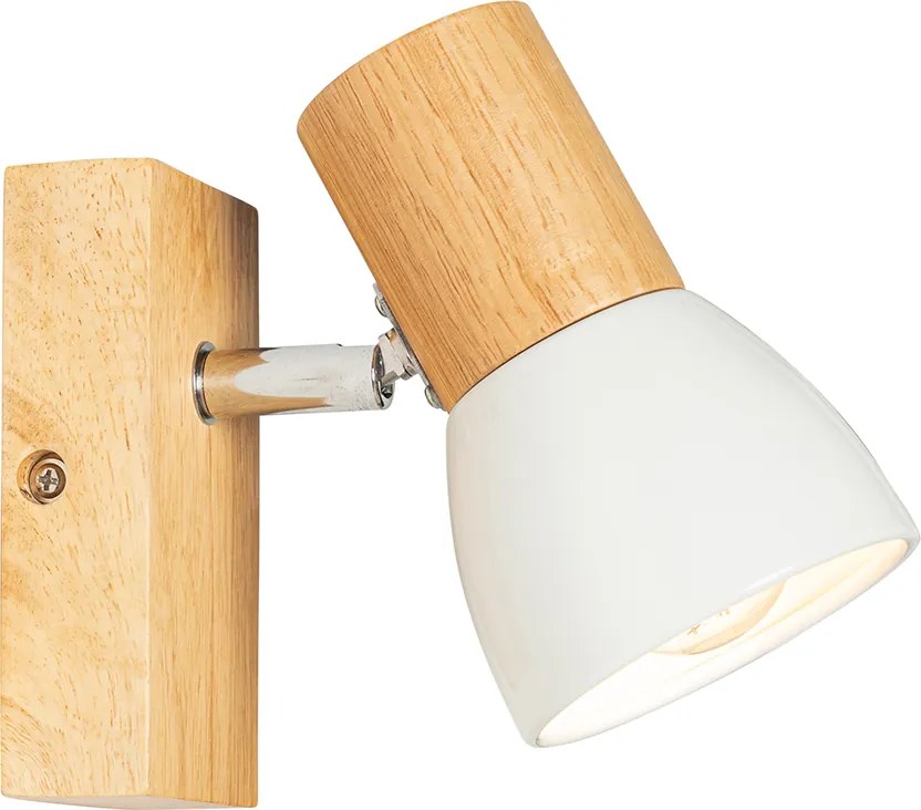 Rustikálna nástenná lampa drevo s bielym nastaviteľným - Thorin