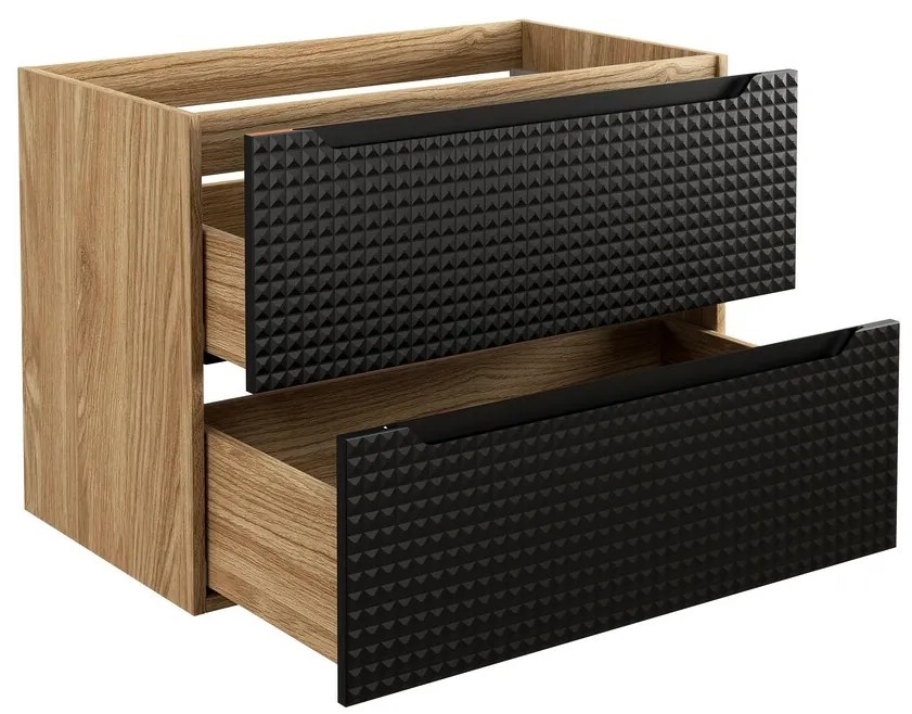 Závěsná umyvadlová skříňka Luxor Black s deskou 80 cm černá/dub olejovaný
