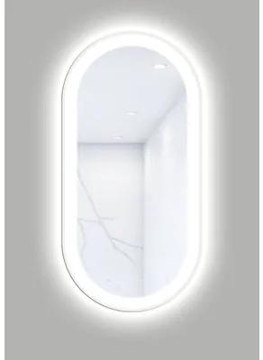 Oválne LED zrkadlo do kúpeľne s osvetlením OVAL LINE PREMIUM 100 x 50 cm v bielom ráme