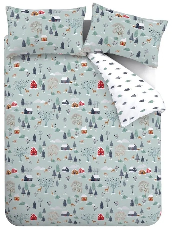 Sivomodré flanelové obliečky na dvojlôžko/predĺžené 230x220 cm Winter Scene – Bianca