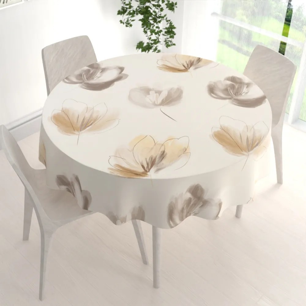 Biante Dekoračný okrúhly obrus PM-109 Akvarelové tulipány na krémovom Ø 40 cm