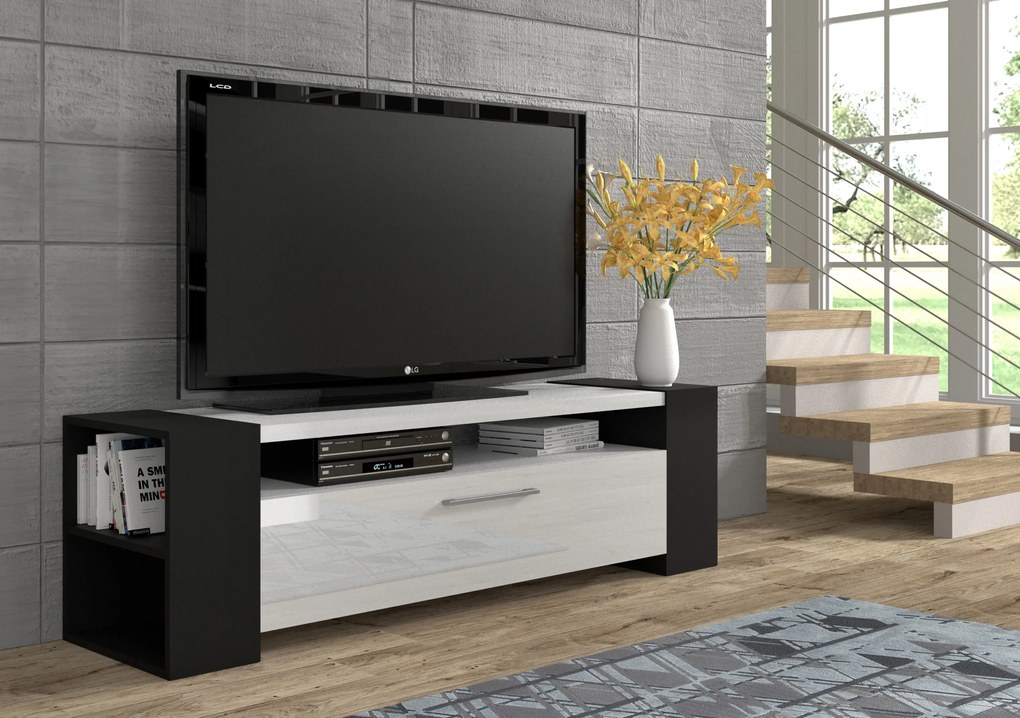 TV stolík/skrinka Liwi (čierna + biela lesklá). Akcia -20%. Vlastná spoľahlivá doprava až k Vám domov. 1124941