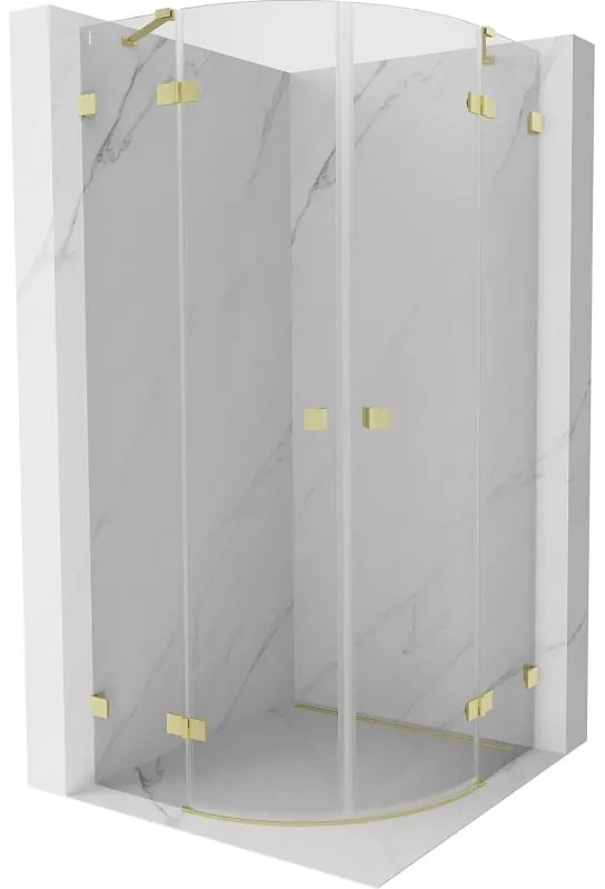 Mexen Lunar, polkruhový výklopný sprchový kút 90 x 90 cm, 8mm číre sklo, zlatý matný profil, 833-090L-090P-55-00