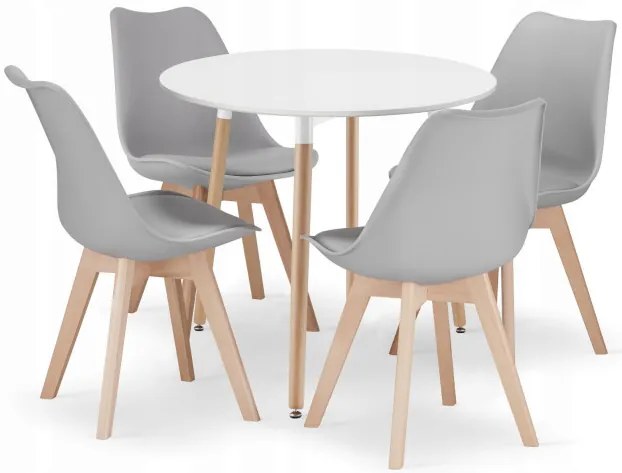 Jedálenský stôl KAMI biely 80 cm so štyrmi stoličkami MARK sivé