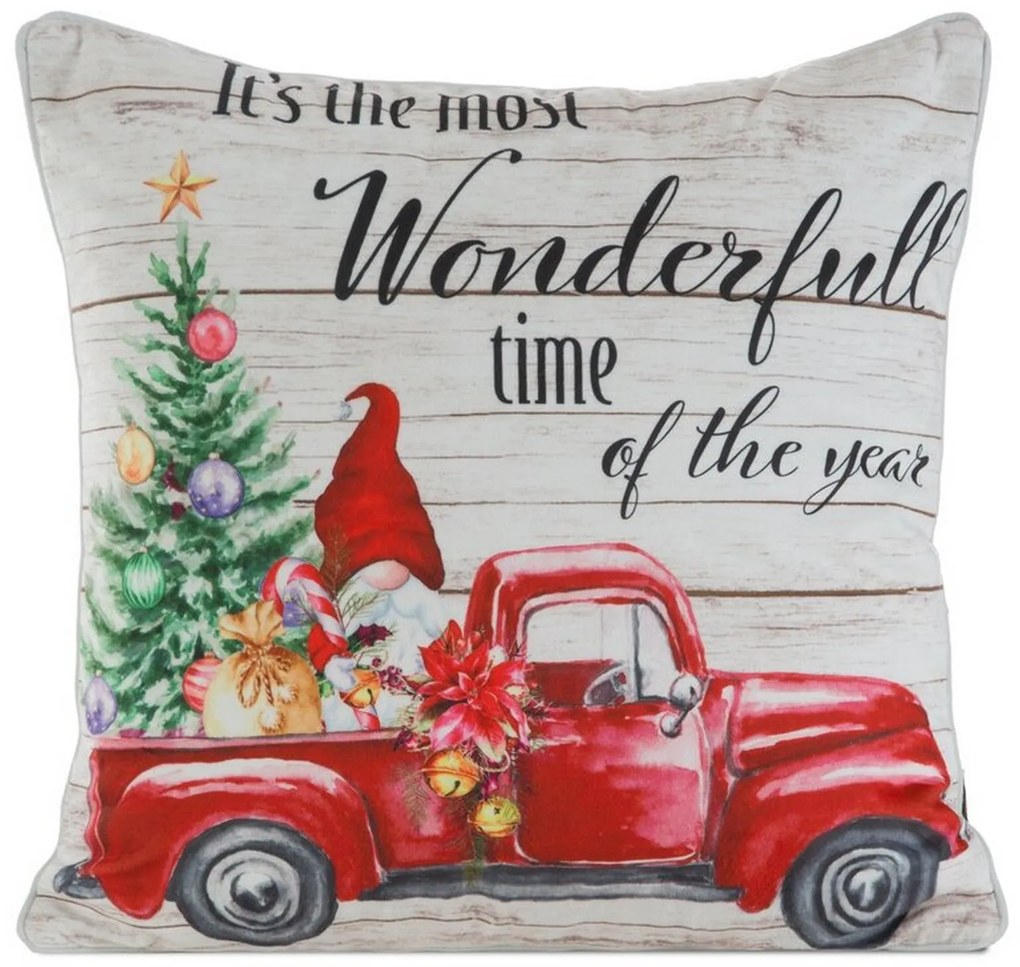 VIANOČNÁ DEKORAČNÁ OBLIEČKA NA VANKÚŠ ELF1 45X45 CM VZOROVANÁ