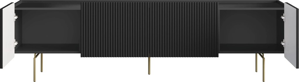 TV skrinka Malmi 200 cm - čierny mat / zlatá