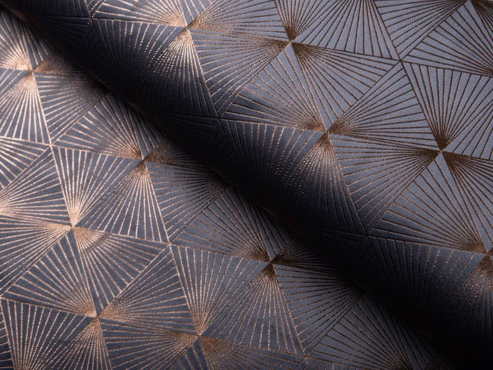 Biante Zamatový oválny obrus Isabela IBL-003 Rose Gold trojuholníky na sivom 140x200 cm