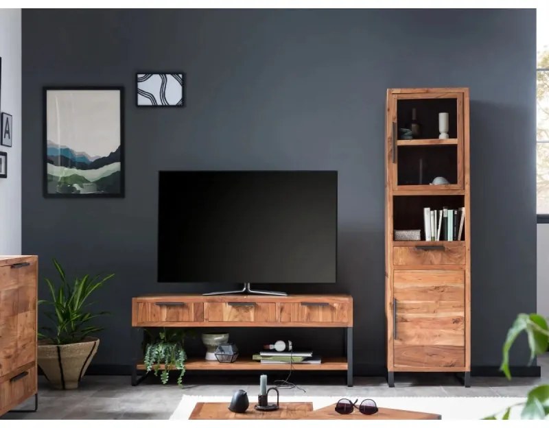 furniture-nabytek.cz - Masívna vitrína Sydney z akáciového dreva, lakovaná, hnedá – 50×45×185 cm