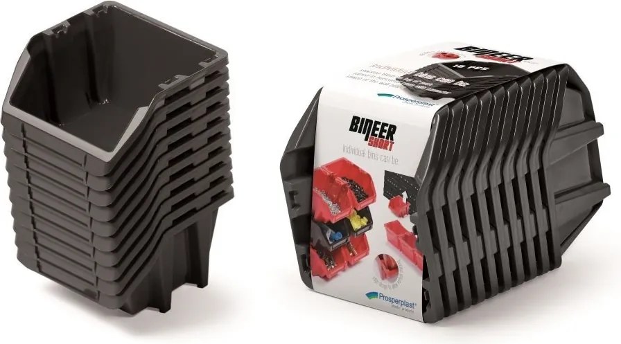 PROSPERPLAST Sada úložných boxov 10ks BINEER SHORT 187x158x114 mm čierna