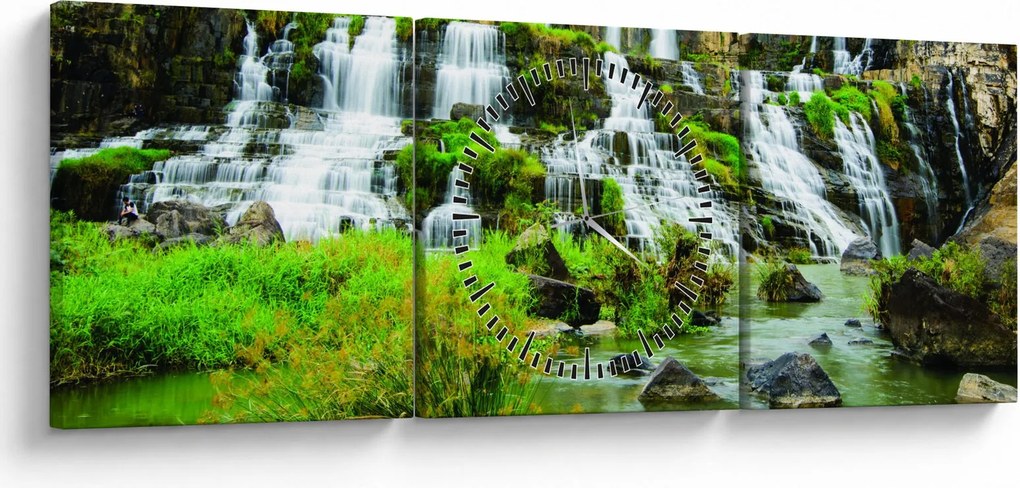 Obraz - vodopády (s hodinami) (90x30 cm)