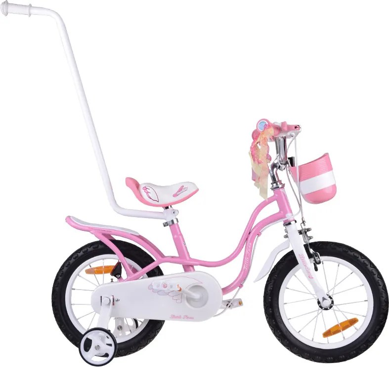 RoyalBaby detský bicykel 14 palcov Little Swan s košíkom a bočnými kolieskami RB14-18 ružový