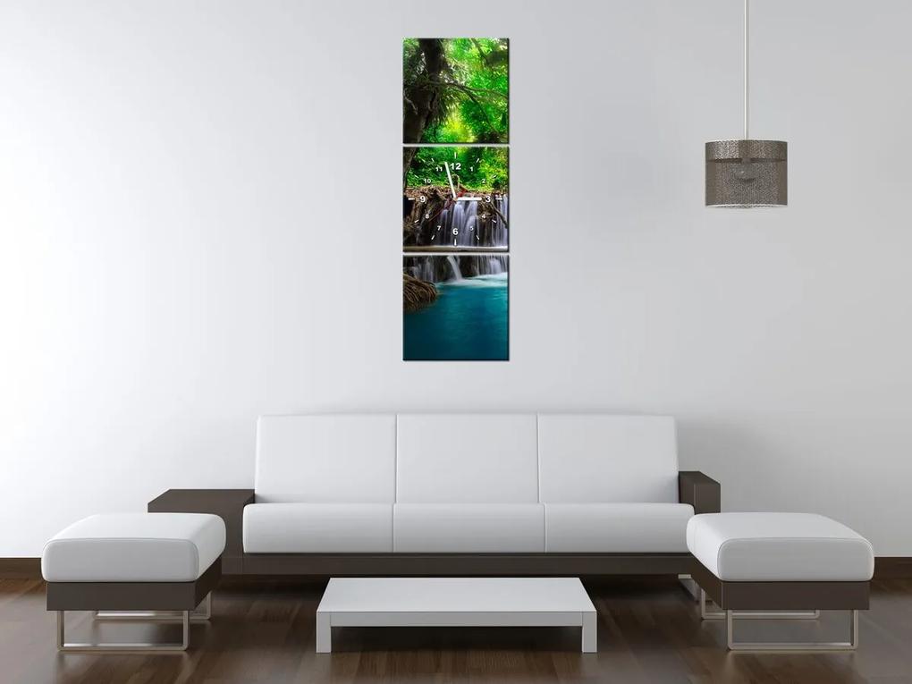 Gario Obraz s hodinami Číry vodopád v džungli - 3 dielny Rozmery: 80 x 40 cm
