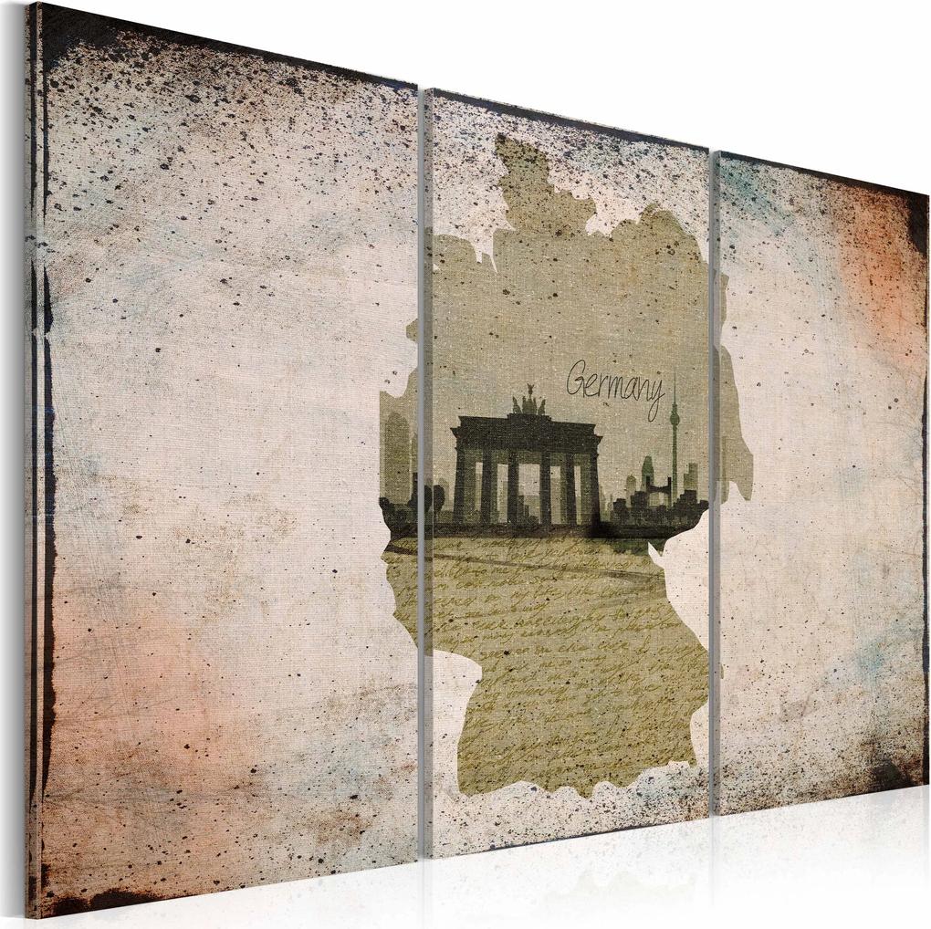 Obraz - map: Germany, Brandenburg Gate - triptych 120x80