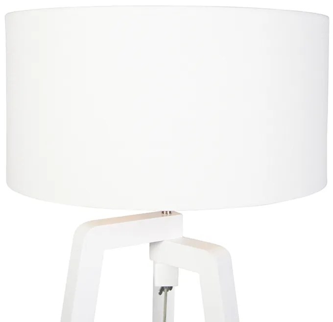 Stojaca lampa trojnožka biela drevo s bielym tienidlom 50 cm - Puros